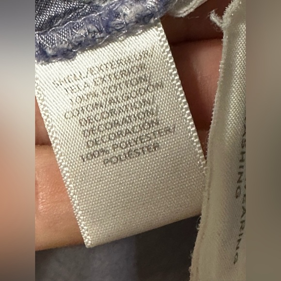 LOFT The Softened Shirt XL Blue Chambray Blouse Eyelet Lace Front Boho - Picture 5 of 9